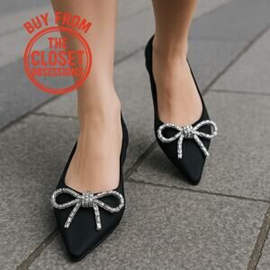 ZARA Black Embellished Bow Flats NWT Size 7.5